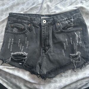 Distressed Gray Denim Shorts